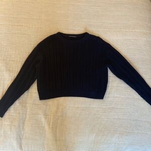 Brandy Melville Navy Semi Cropped Cable-knit Sweater